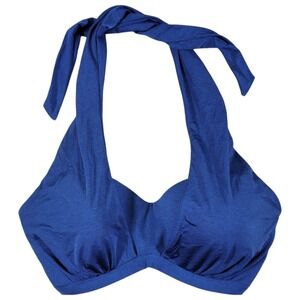 Athleta Bikini Top Womens 34D/DD Aqualuxe Molded Bra Cup 2-Way Blue Halter Swim‎